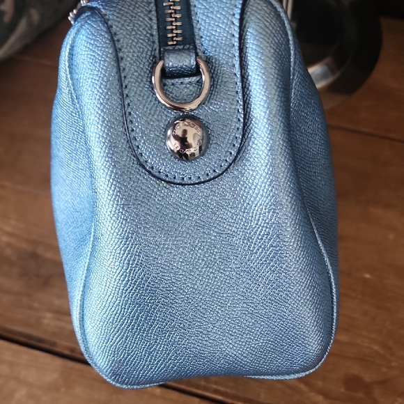 Coach Metallic Blue Bennett Satchel with Textured Leather EUC - Picture 4 of 9